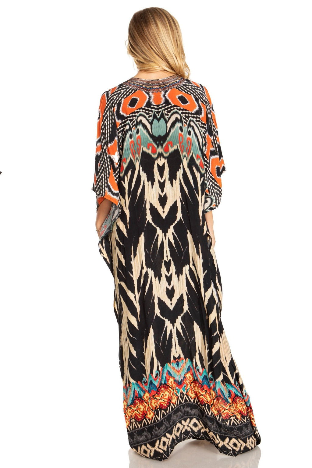Sakkas Georgettina 2025 Flowy Rhinestone V Neck Long Caftan Dress / Cover Up dresses La Vie Bien Sakkas Georgettina 2025 Flowy Rhinestone V Neck Long Caftan Dress / Cover Up