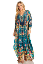 Sakkas Georgettina 2025 Flowy Rhinestone V Neck Long Caftan Dress / Cover Up dresses La Vie Bien Sakkas Georgettina 2025 Flowy Rhinestone V Neck Long Caftan Dress / Cover Up