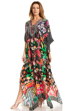 Sakkas Georgettina 2025 Flowy Rhinestone V Neck Long Caftan Dress / Cover Up dresses La Vie Bien Sakkas Georgettina 2025 Flowy Rhinestone V Neck Long Caftan Dress / Cover Up