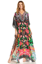 Sakkas Georgettina 2025 Flowy Rhinestone V Neck Long Caftan Dress / Cover Up dresses La Vie Bien Sakkas Georgettina 2025 Flowy Rhinestone V Neck Long Caftan Dress / Cover Up