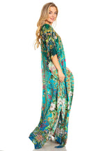 Sakkas Georgettina 2025 Flowy Rhinestone V Neck Long Caftan Dress / Cover Up dresses La Vie Bien Sakkas Georgettina 2025 Flowy Rhinestone V Neck Long Caftan Dress / Cover Up