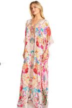 Sakkas Georgettina 2025 Flowy Rhinestone V Neck Long Caftan Dress / Cover Up dresses La Vie Bien Sakkas Georgettina 2025 Flowy Rhinestone V Neck Long Caftan Dress / Cover Up