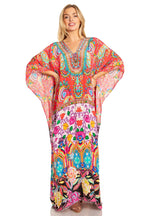 Sakkas Georgettina 2025 Flowy Rhinestone V Neck Long Caftan Dress / Cover Up dresses La Vie Bien Sakkas Georgettina 2025 Flowy Rhinestone V Neck Long Caftan Dress / Cover Up