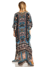 Sakkas Georgettina 2025 Flowy Rhinestone V Neck Long Caftan Dress / Cover Up dresses La Vie Bien Sakkas Georgettina 2025 Flowy Rhinestone V Neck Long Caftan Dress / Cover Up