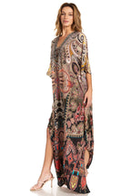 Sakkas Georgettina 2025 Flowy Rhinestone V Neck Long Caftan Dress / Cover Up dresses La Vie Bien Sakkas Georgettina 2025 Flowy Rhinestone V Neck Long Caftan Dress / Cover Up