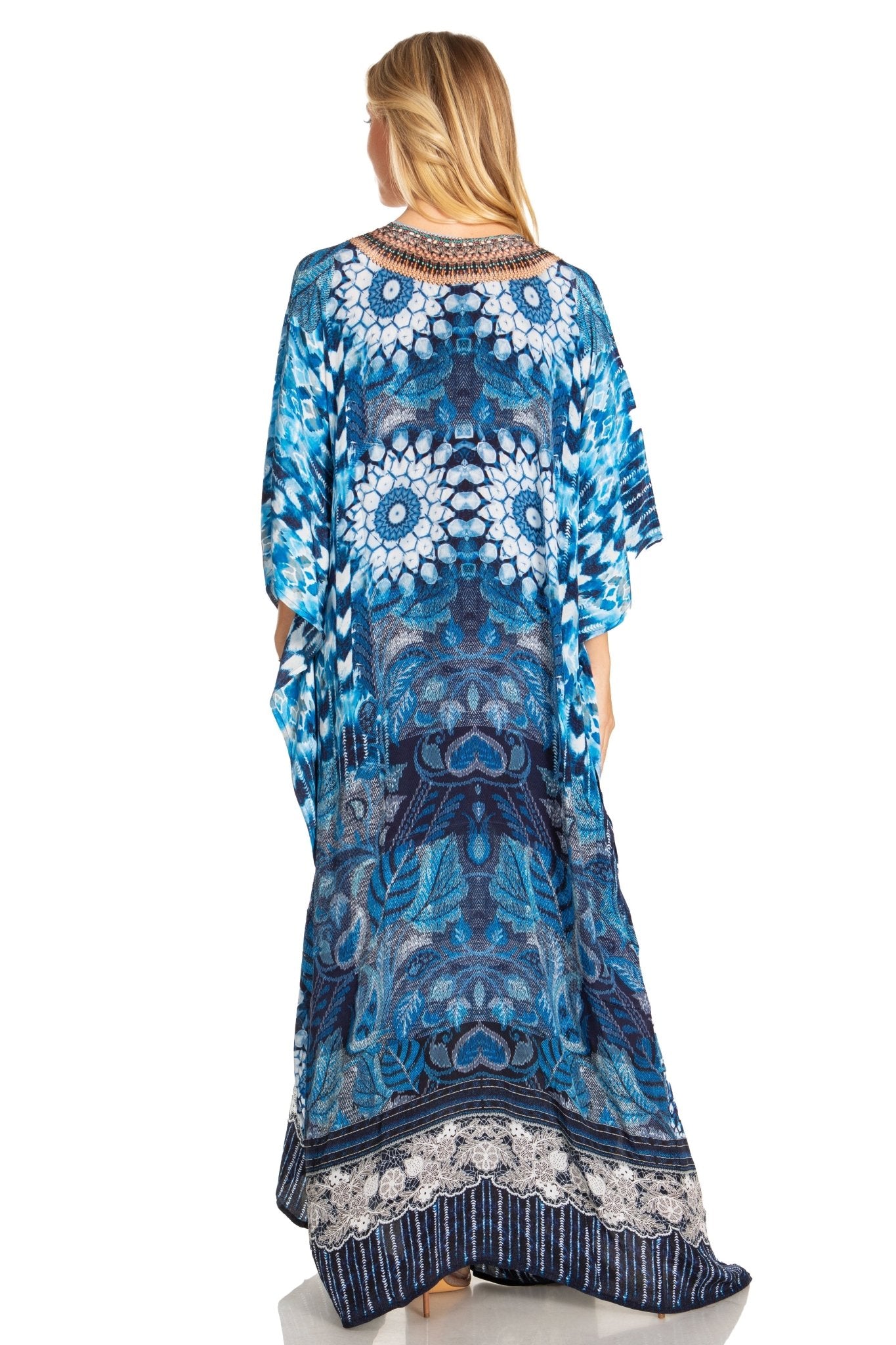 Sakkas Georgettina 2025 Flowy Rhinestone V Neck Long Caftan Dress / Cover Up dresses La Vie Bien Sakkas Georgettina 2025 Flowy Rhinestone V Neck Long Caftan Dress / Cover Up