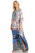 Sakkas Georgettina 2025 Flowy Rhinestone V Neck Long Caftan Dress / Cover Up dresses La Vie Bien Sakkas Georgettina 2025 Flowy Rhinestone V Neck Long Caftan Dress / Cover Up
