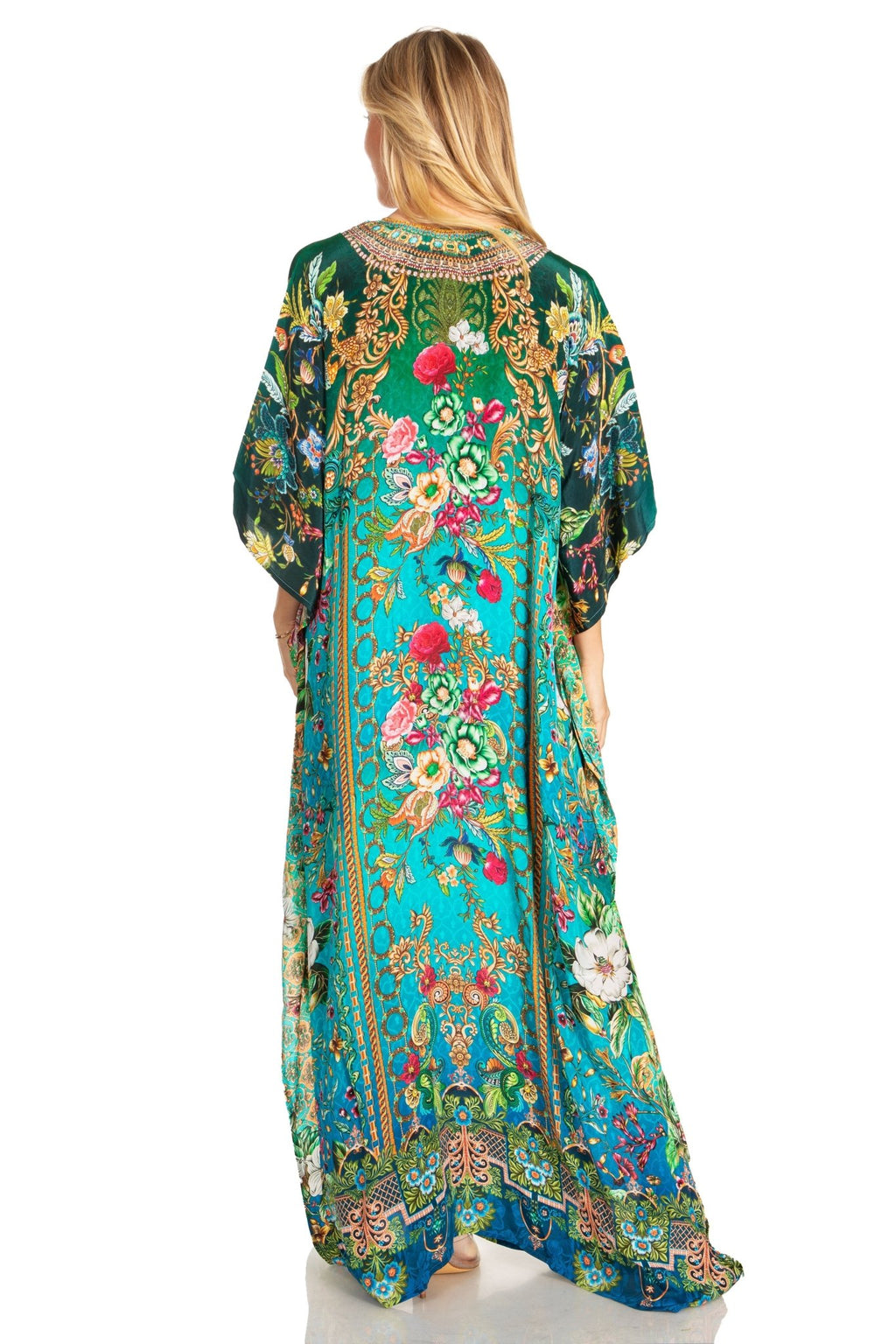 Sakkas Georgettina 2025 Flowy Rhinestone V Neck Long Caftan Dress / Cover Up dresses La Vie Bien Sakkas Georgettina 2025 Flowy Rhinestone V Neck Long Caftan Dress / Cover Up