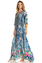 Sakkas Georgettina 2025 Flowy Rhinestone V Neck Long Caftan Dress / Cover Up dresses La Vie Bien Sakkas Georgettina 2025 Flowy Rhinestone V Neck Long Caftan Dress / Cover Up