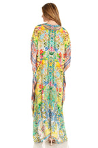 Sakkas Georgettina 2025 Flowy Rhinestone V Neck Long Caftan Dress / Cover Up dresses La Vie Bien Sakkas Georgettina 2025 Flowy Rhinestone V Neck Long Caftan Dress / Cover Up