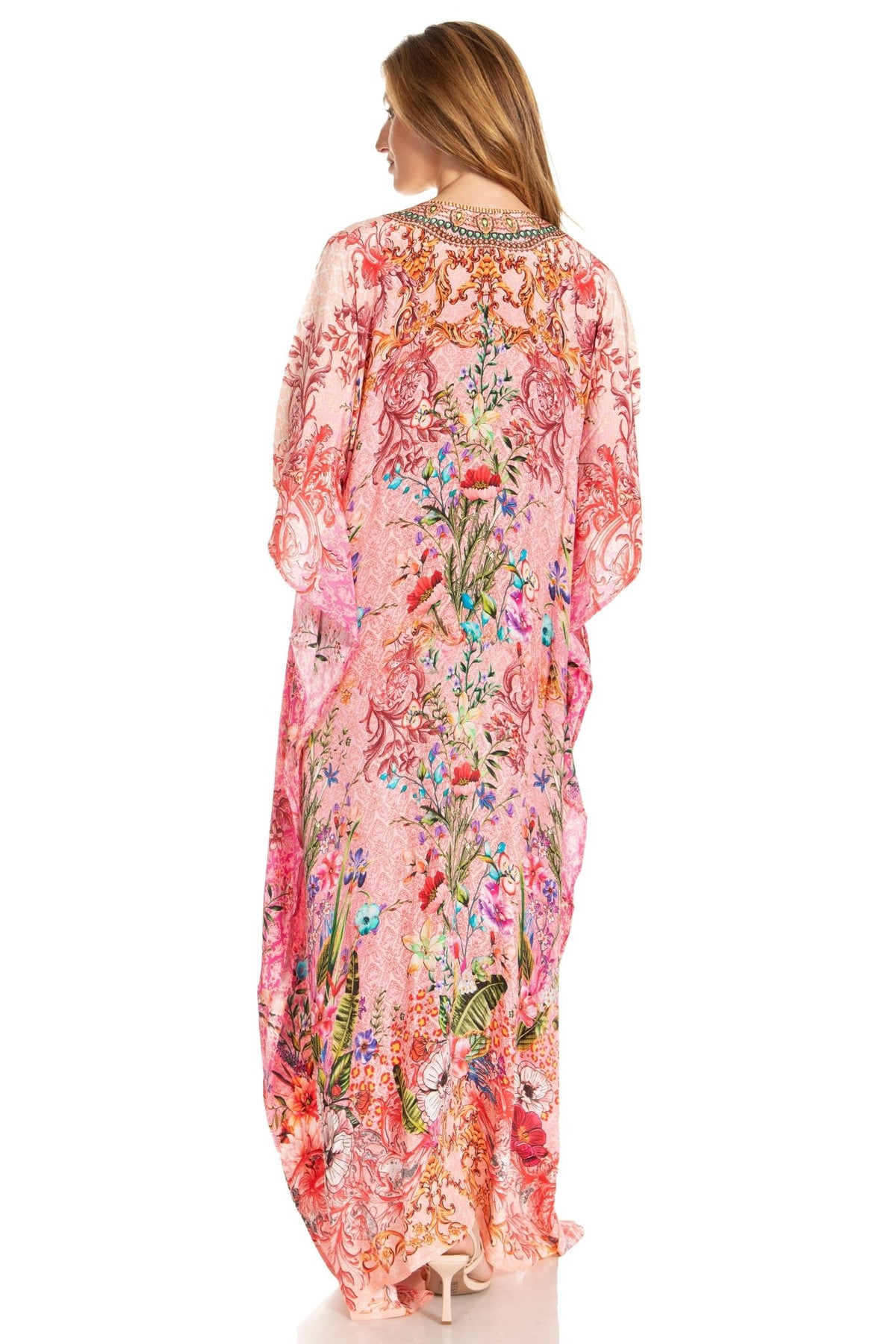 Sakkas Georgettina 2025 Flowy Rhinestone V Neck Long Caftan Dress / Cover Up dresses La Vie Bien Sakkas Georgettina 2025 Flowy Rhinestone V Neck Long Caftan Dress / Cover Up