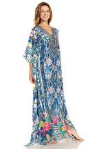 Sakkas Georgettina 2025 Flowy Rhinestone V Neck Long Caftan Dress / Cover Up dresses La Vie Bien Sakkas Georgettina 2025 Flowy Rhinestone V Neck Long Caftan Dress / Cover Up