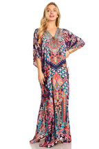 Sakkas Georgettina 2025 Flowy Rhinestone V Neck Long Caftan Dress / Cover Up dresses La Vie Bien Sakkas Georgettina 2025 Flowy Rhinestone V Neck Long Caftan Dress / Cover Up
