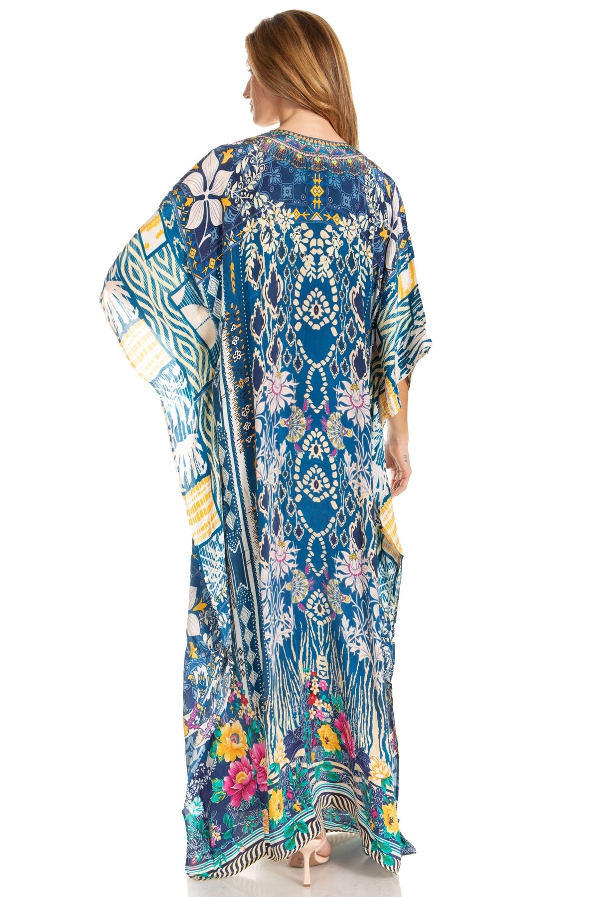 Sakkas Georgettina 2025 Flowy Rhinestone V Neck Long Caftan Dress / Cover Up dresses La Vie Bien Sakkas Georgettina 2025 Flowy Rhinestone V Neck Long Caftan Dress / Cover Up