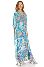 Sakkas Georgettina 2025 Flowy Rhinestone V Neck Long Caftan Dress / Cover Up dresses La Vie Bien Sakkas Georgettina 2025 Flowy Rhinestone V Neck Long Caftan Dress / Cover Up