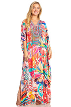 Sakkas Georgettina 2025 Flowy Rhinestone V Neck Long Caftan Dress / Cover Up dresses La Vie Bien Sakkas Georgettina 2025 Flowy Rhinestone V Neck Long Caftan Dress / Cover Up