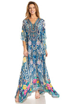 Sakkas Georgettina 2025 Flowy Rhinestone V Neck Long Caftan Dress / Cover Up dresses La Vie Bien Sakkas Georgettina 2025 Flowy Rhinestone V Neck Long Caftan Dress / Cover Up
