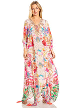 Sakkas Georgettina 2025 Flowy Rhinestone V Neck Long Caftan Dress / Cover Up dresses La Vie Bien Sakkas Georgettina 2025 Flowy Rhinestone V Neck Long Caftan Dress / Cover Up