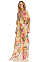 Sakkas Georgettina 2025 Flowy Rhinestone V Neck Long Caftan Dress / Cover Up dresses La Vie Bien Sakkas Georgettina 2025 Flowy Rhinestone V Neck Long Caftan Dress / Cover Up