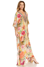 Sakkas Georgettina 2025 Flowy Rhinestone V Neck Long Caftan Dress / Cover Up dresses La Vie Bien Sakkas Georgettina 2025 Flowy Rhinestone V Neck Long Caftan Dress / Cover Up