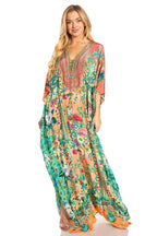 Sakkas Georgettina 2025 Flowy Rhinestone V Neck Long Caftan Dress / Cover Up dresses La Vie Bien Sakkas Georgettina 2025 Flowy Rhinestone V Neck Long Caftan Dress / Cover Up