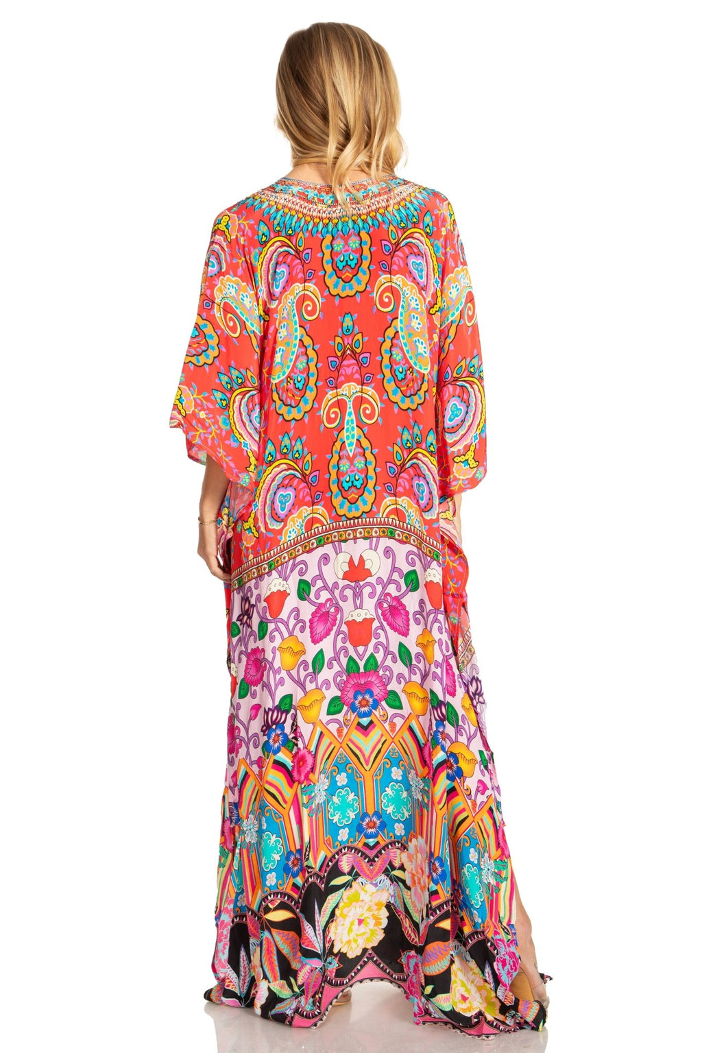 Sakkas Georgettina 2025 Flowy Rhinestone V Neck Long Caftan Dress / Cover Up dresses La Vie Bien Sakkas Georgettina 2025 Flowy Rhinestone V Neck Long Caftan Dress / Cover Up