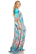 Sakkas Georgettina 2025 Flowy Rhinestone V Neck Long Caftan Dress / Cover Up dresses La Vie Bien Sakkas Georgettina 2025 Flowy Rhinestone V Neck Long Caftan Dress / Cover Up