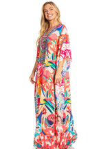 Sakkas Georgettina 2025 Flowy Rhinestone V Neck Long Caftan Dress / Cover Up dresses La Vie Bien Sakkas Georgettina 2025 Flowy Rhinestone V Neck Long Caftan Dress / Cover Up