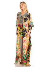 Sakkas Georgettina 2025 Flowy Rhinestone V Neck Long Caftan Dress / Cover Up dresses La Vie Bien Sakkas Georgettina 2025 Flowy Rhinestone V Neck Long Caftan Dress / Cover Up