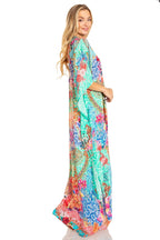 Sakkas Georgettina 2025 Flowy Rhinestone V Neck Long Caftan Dress / Cover Up dresses La Vie Bien Sakkas Georgettina 2025 Flowy Rhinestone V Neck Long Caftan Dress / Cover Up