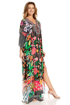 Sakkas Georgettina 2025 Flowy Rhinestone V Neck Long Caftan Dress / Cover Up dresses La Vie Bien Sakkas Georgettina 2025 Flowy Rhinestone V Neck Long Caftan Dress / Cover Up