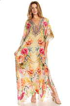 Sakkas Georgettina 2025 Flowy Rhinestone V Neck Long Caftan Dress / Cover Up dresses La Vie Bien Sakkas Georgettina 2025 Flowy Rhinestone V Neck Long Caftan Dress / Cover Up