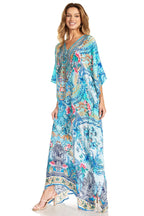 Sakkas Georgettina 2025 Flowy Rhinestone V Neck Long Caftan Dress / Cover Up dresses La Vie Bien Sakkas Georgettina 2025 Flowy Rhinestone V Neck Long Caftan Dress / Cover Up