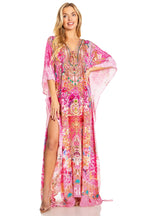Sakkas Georgettina 2025 Flowy Rhinestone V Neck Long Caftan Dress / Cover Up dresses La Vie Bien Sakkas Georgettina 2025 Flowy Rhinestone V Neck Long Caftan Dress / Cover Up