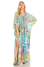 Sakkas Georgettina 2025 Flowy Rhinestone V Neck Long Caftan Dress / Cover Up dresses La Vie Bien Sakkas Georgettina 2025 Flowy Rhinestone V Neck Long Caftan Dress / Cover Up