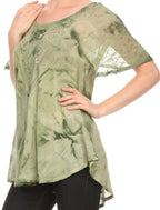 Sakkas Hana Tie Dye Relaxed Fit Embroidery Cap Sleeves Peasant Batik Blouse / Top tops La Vie Bien Sakkas Hana Tie Dye Relaxed Fit Embroidery Cap Sleeves Peasant Batik Blouse / Top