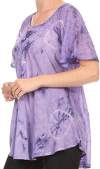 Sakkas Hana Tie Dye Relaxed Fit Embroidery Cap Sleeves Peasant Batik Blouse / Top tops La Vie Bien Sakkas Hana Tie Dye Relaxed Fit Embroidery Cap Sleeves Peasant Batik Blouse / Top