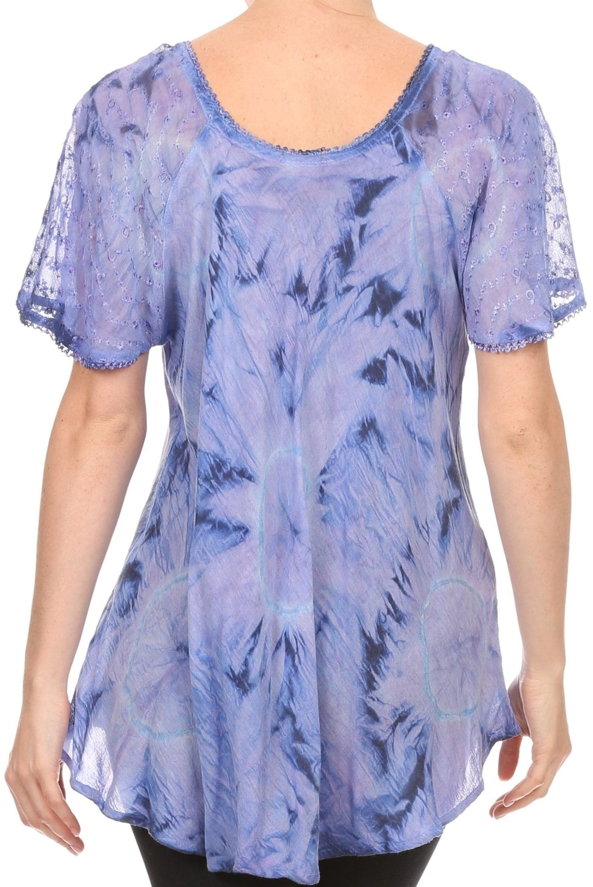 Sakkas Hana Tie Dye Relaxed Fit Embroidery Cap Sleeves Peasant Batik Blouse / Top tops La Vie Bien Sakkas Hana Tie Dye Relaxed Fit Embroidery Cap Sleeves Peasant Batik Blouse / Top