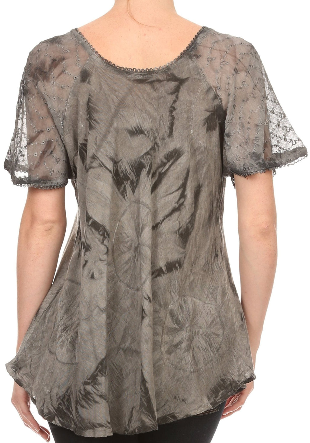 Sakkas Hana Tie Dye Relaxed Fit Embroidery Cap Sleeves Peasant Batik Blouse / Top tops La Vie Bien Sakkas Hana Tie Dye Relaxed Fit Embroidery Cap Sleeves Peasant Batik Blouse / Top