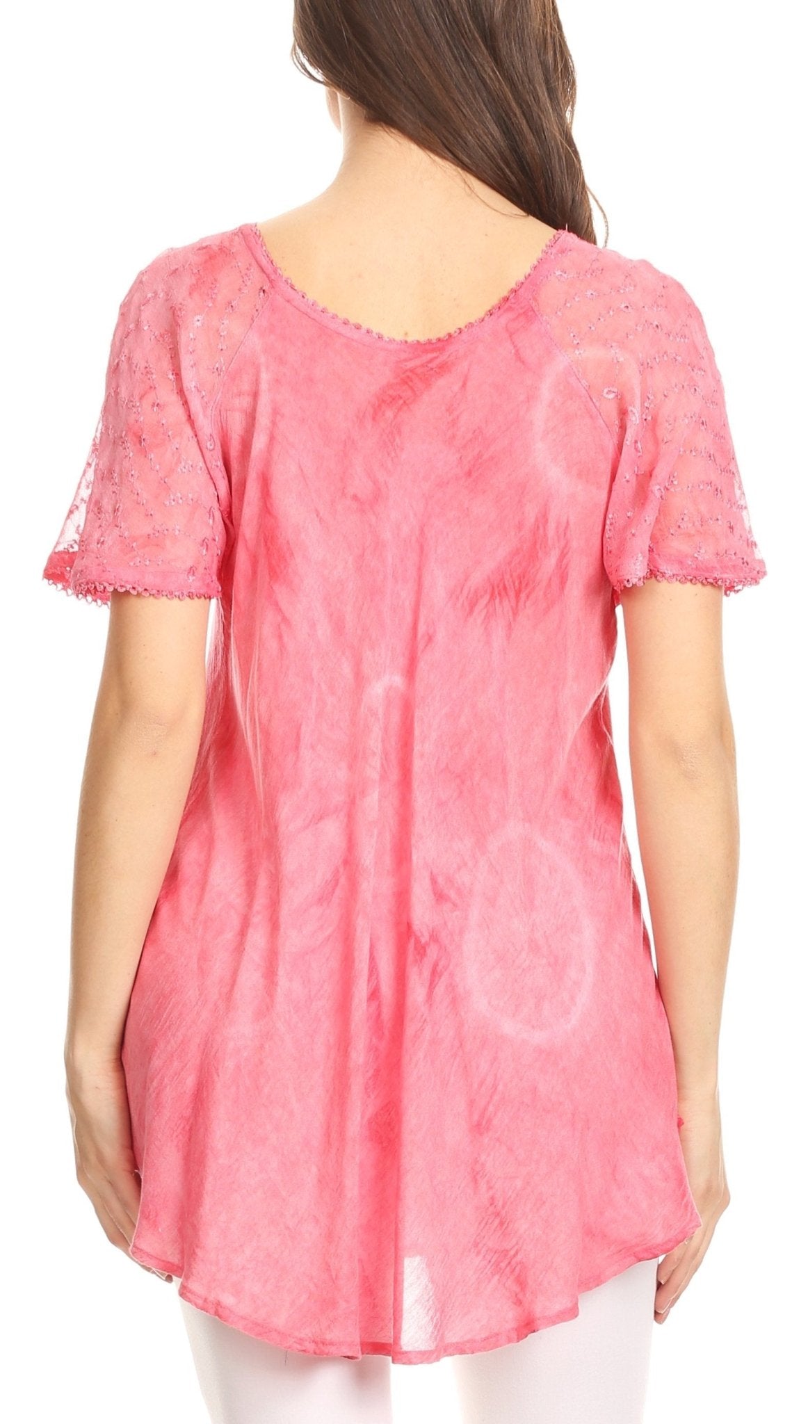 Sakkas Hana Tie Dye Relaxed Fit Embroidery Cap Sleeves Peasant Batik Blouse / Top tops La Vie Bien Sakkas Hana Tie Dye Relaxed Fit Embroidery Cap Sleeves Peasant Batik Blouse / Top