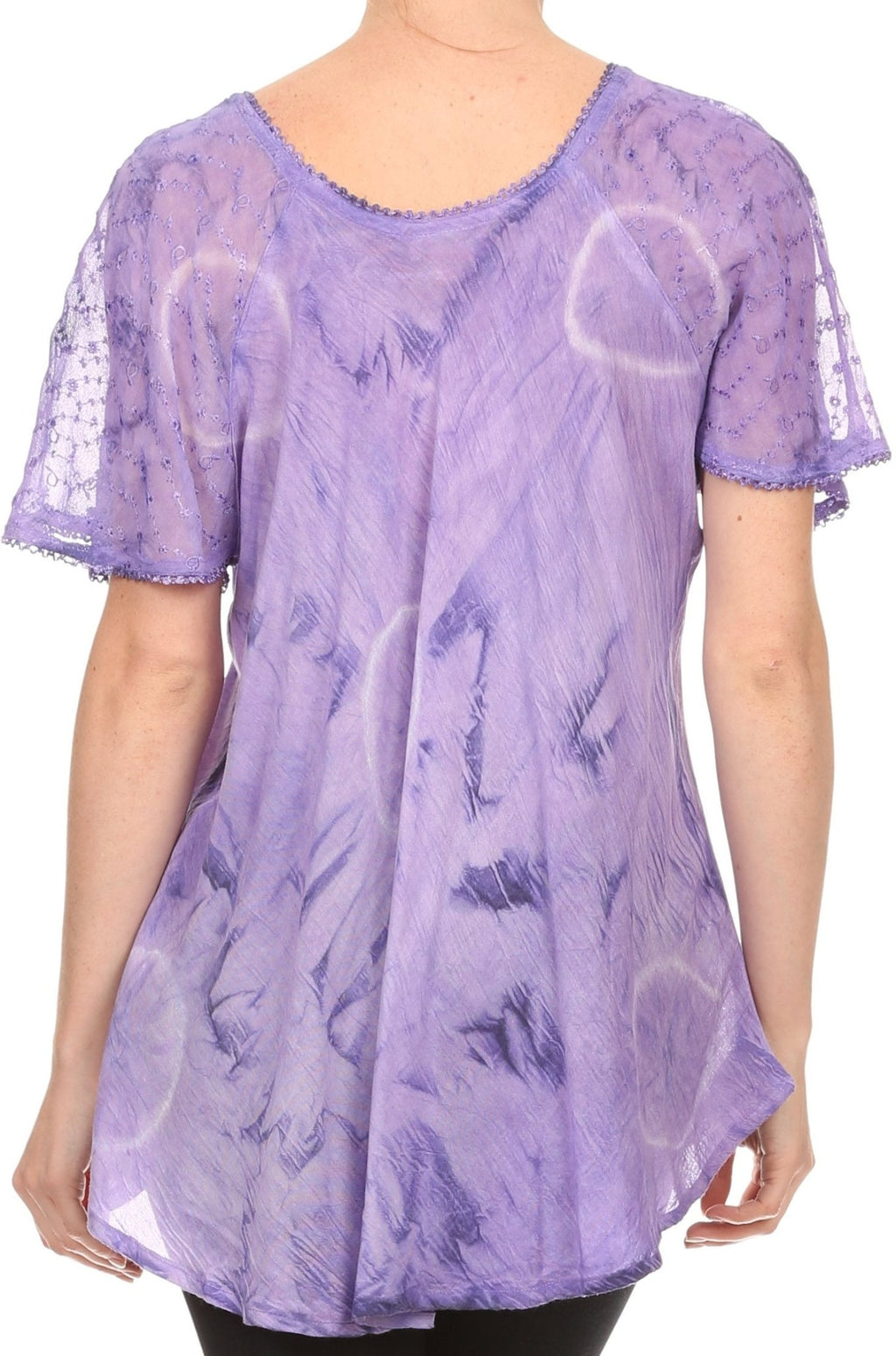 Sakkas Hana Tie Dye Relaxed Fit Embroidery Cap Sleeves Peasant Batik Blouse / Top tops La Vie Bien Sakkas Hana Tie Dye Relaxed Fit Embroidery Cap Sleeves Peasant Batik Blouse / Top