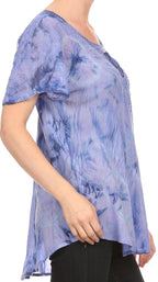 Sakkas Hana Tie Dye Relaxed Fit Embroidery Cap Sleeves Peasant Batik Blouse / Top tops La Vie Bien Sakkas Hana Tie Dye Relaxed Fit Embroidery Cap Sleeves Peasant Batik Blouse / Top