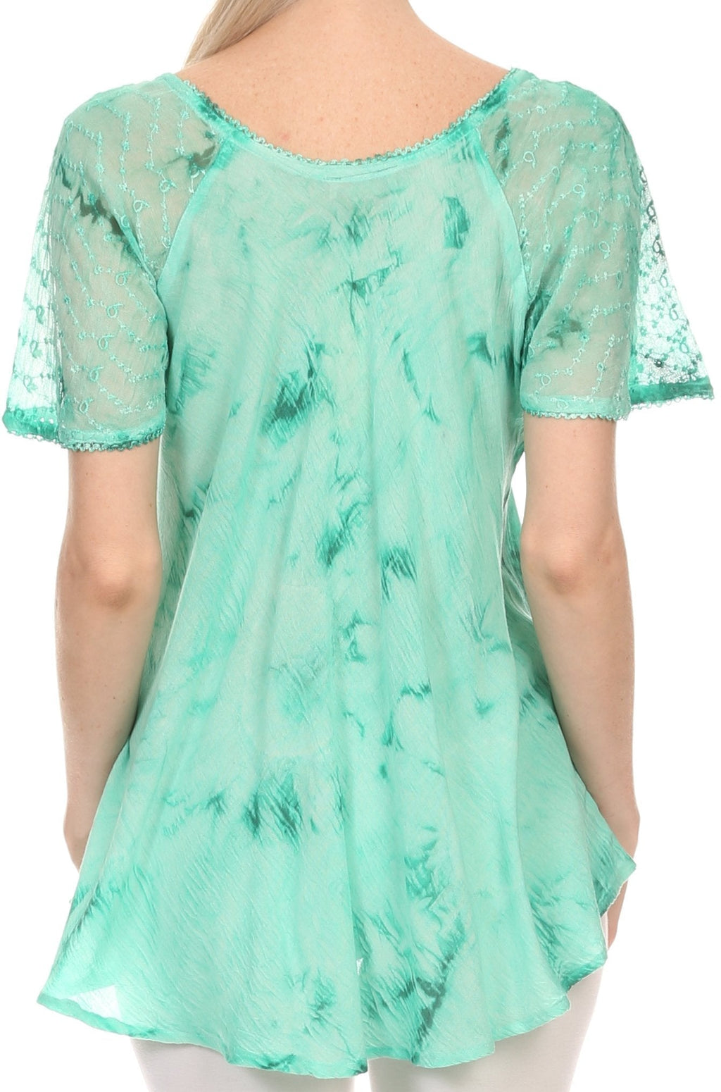 Sakkas Hana Tie Dye Relaxed Fit Embroidery Cap Sleeves Peasant Batik Blouse / Top tops La Vie Bien Sakkas Hana Tie Dye Relaxed Fit Embroidery Cap Sleeves Peasant Batik Blouse / Top