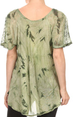 Sakkas Hana Tie Dye Relaxed Fit Embroidery Cap Sleeves Peasant Batik Blouse / Top tops La Vie Bien Sakkas Hana Tie Dye Relaxed Fit Embroidery Cap Sleeves Peasant Batik Blouse / Top