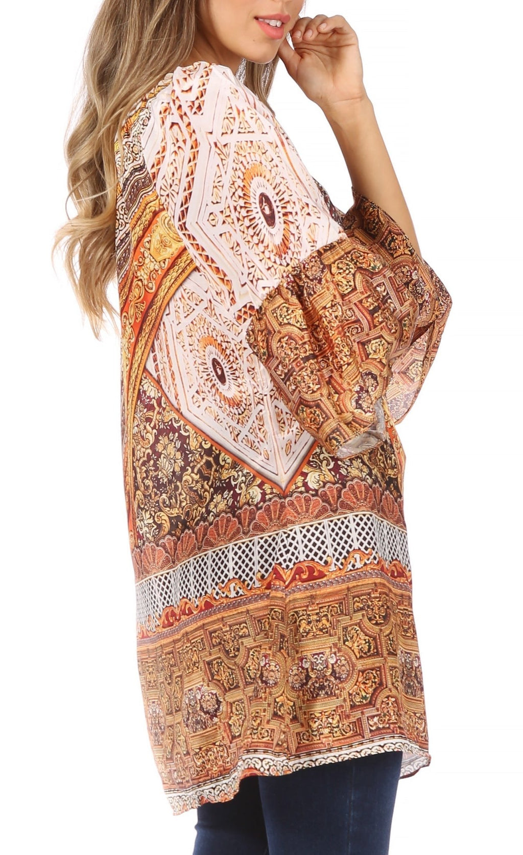 Sakkas Inna Colorful Shift Dress Tunic with Bell Ruffled Sleeves & Rhinestones dresses La Vie Bien Sakkas Inna Colorful Shift Dress Tunic with Bell Ruffled Sleeves & Rhinestones