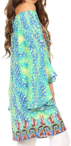 Sakkas Inna Colorful Shift Dress Tunic with Bell Ruffled Sleeves & Rhinestones dresses La Vie Bien Sakkas Inna Colorful Shift Dress Tunic with Bell Ruffled Sleeves & Rhinestones