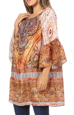 Sakkas Inna Colorful Shift Dress Tunic with Bell Ruffled Sleeves & Rhinestones dresses La Vie Bien Sakkas Inna Colorful Shift Dress Tunic with Bell Ruffled Sleeves & Rhinestones