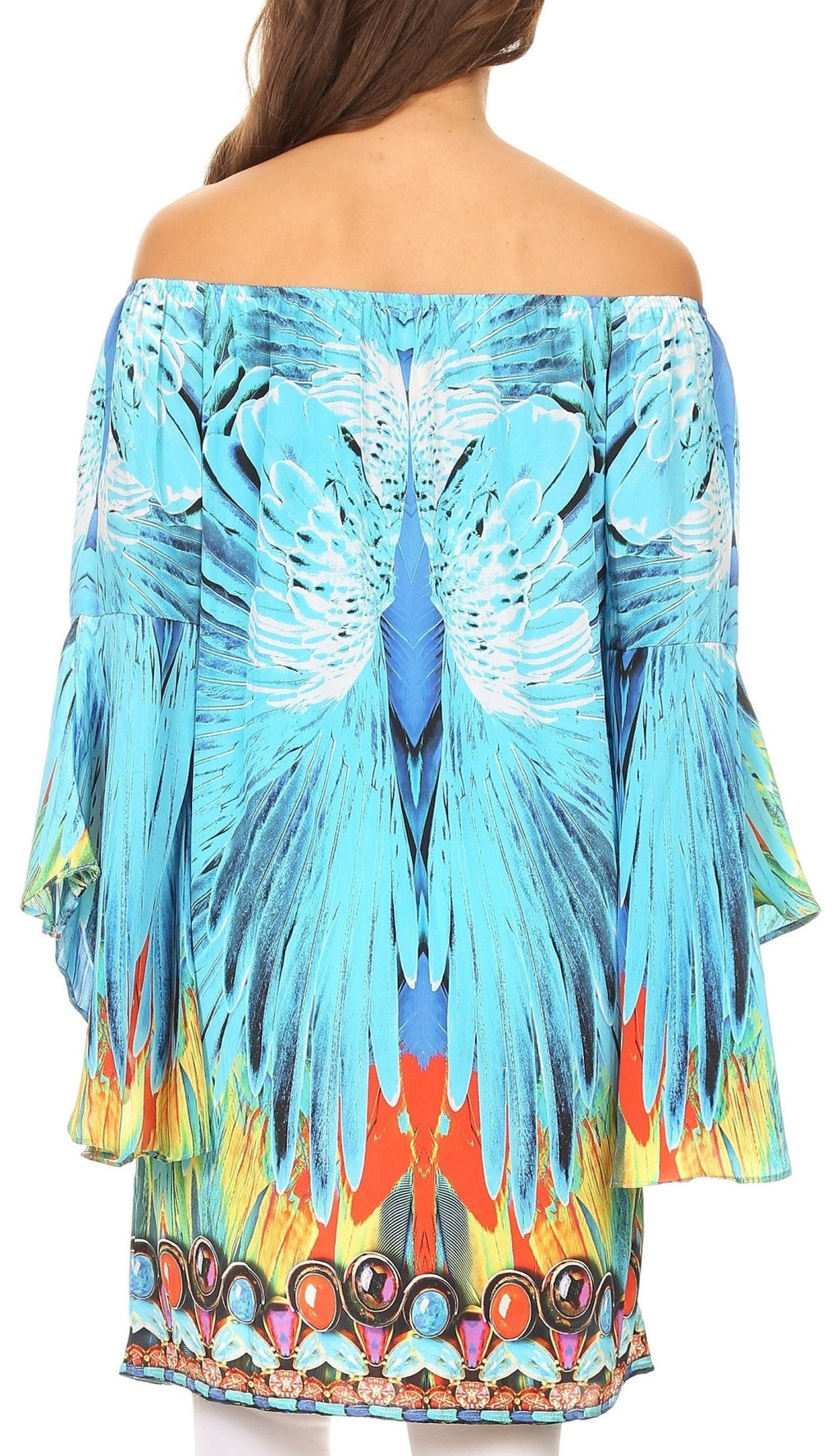 Sakkas Inna Colorful Shift Dress Tunic with Bell Ruffled Sleeves & Rhinestones dresses La Vie Bien Sakkas Inna Colorful Shift Dress Tunic with Bell Ruffled Sleeves & Rhinestones