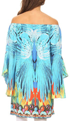 Sakkas Inna Colorful Shift Dress Tunic with Bell Ruffled Sleeves & Rhinestones dresses La Vie Bien Sakkas Inna Colorful Shift Dress Tunic with Bell Ruffled Sleeves & Rhinestones