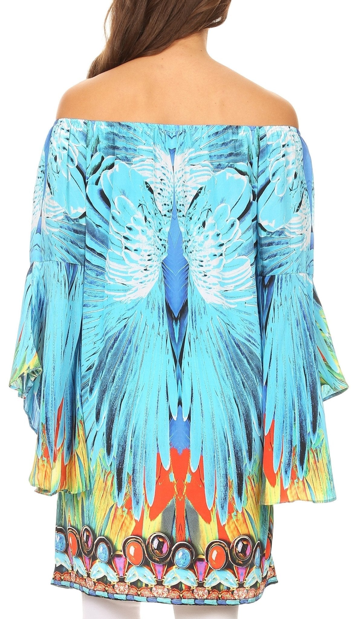 Sakkas Inna Colorful Shift Dress Tunic with Bell Ruffled Sleeves & Rhinestones dresses La Vie Bien Sakkas Inna Colorful Shift Dress Tunic with Bell Ruffled Sleeves & Rhinestones